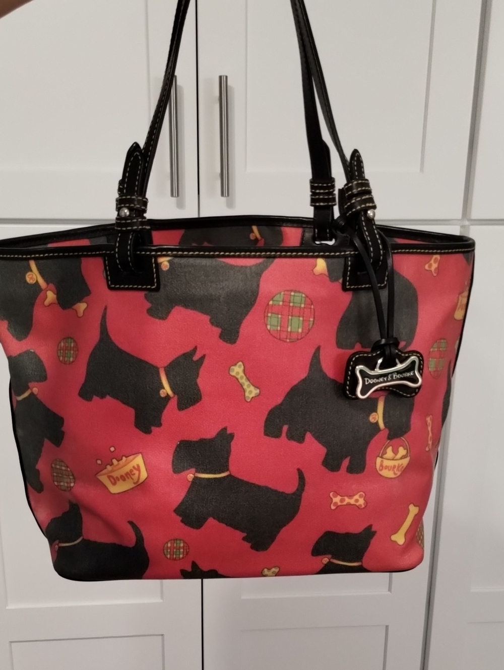 Vintage Dooney & Bourke Black Scottie Print Red Purse